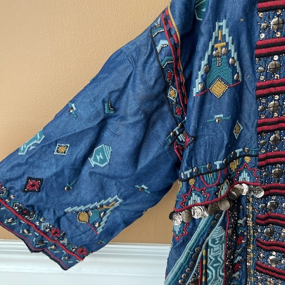 Zara Women's Beaded Fringe Boho Kimono Jacket Embroidered Oversized Small Boho - Picture 3 of 10